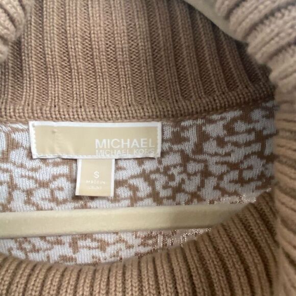 Michael Kors Animal Print Cowl Neck Pullover Sweater Tan/White Small - Picture 4 of 10